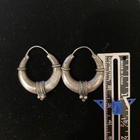 TRIBAL HOOP Silver/925 Earrings Vintage - Picture 2 of 5